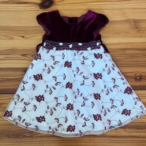 La Princess Holiday Velvet Burgundy and White Floral Kids Dress EUC size 2T